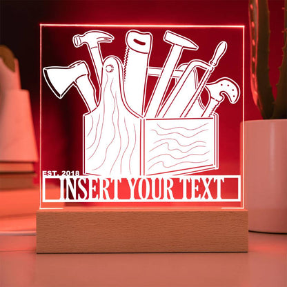 Personalized Carpenter Toolbox LED Acrylic Sign In Red With Custom Text