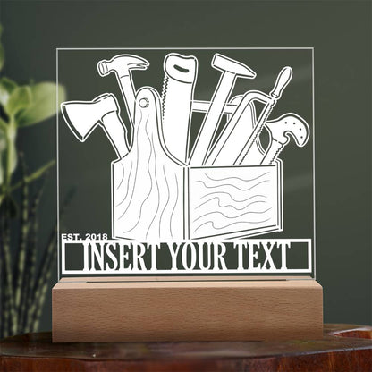 Personalized Carpenter Toolbox LED Acrylic Sign In White With Custom Text