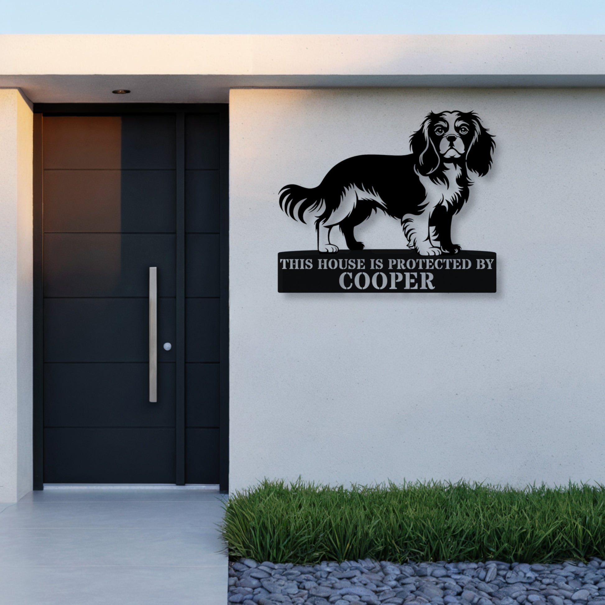 Personalized Cavalier King Guard Metal Sign In Black. Custom steel sign wall decor for dog lovers......
