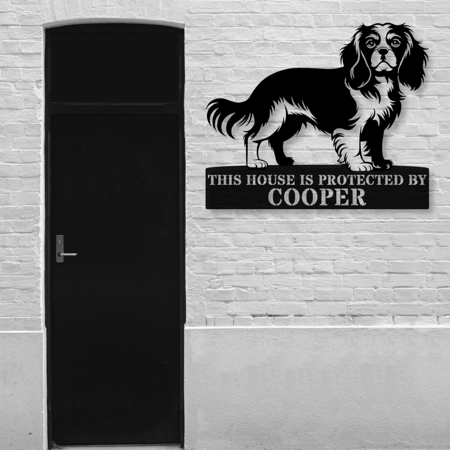 Personalized Cavalier King Guard Metal Sign In Black. Custom steel sign wall decor for dog lovers.....