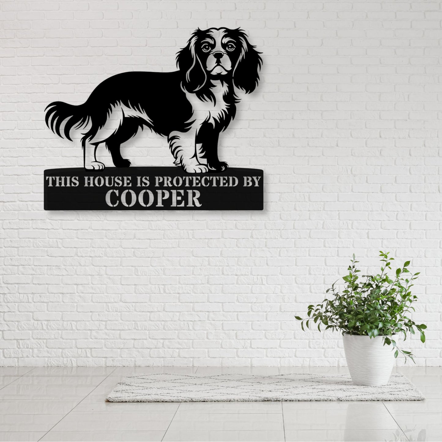 Personalized Cavalier King Guard Metal Sign In Black. Custom steel sign wall decor for dog lovers....