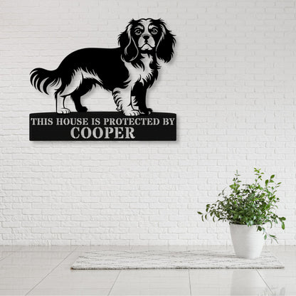 Personalized Cavalier King Guard Metal Sign In Black. Custom steel sign wall decor for dog lovers....