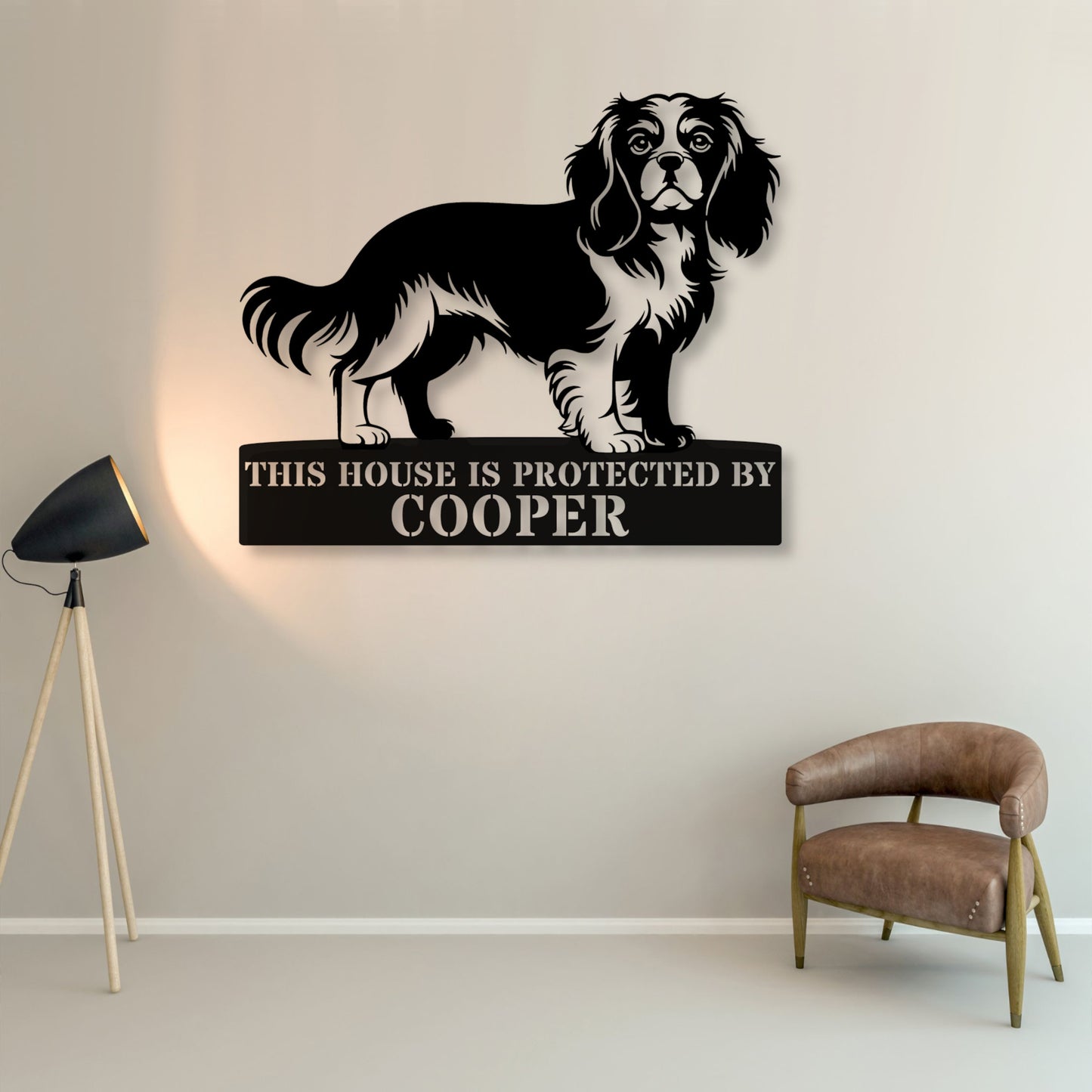 Personalized Cavalier King Guard Metal Sign In Black. Custom steel sign wall decor for dog lovers...