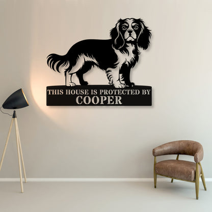 Personalized Cavalier King Guard Metal Sign In Black. Custom steel sign wall decor for dog lovers...