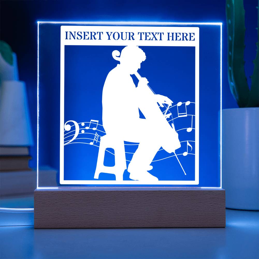 Personalized Cellist Player Name Acrylic LED Sign In Blue With Custom Text