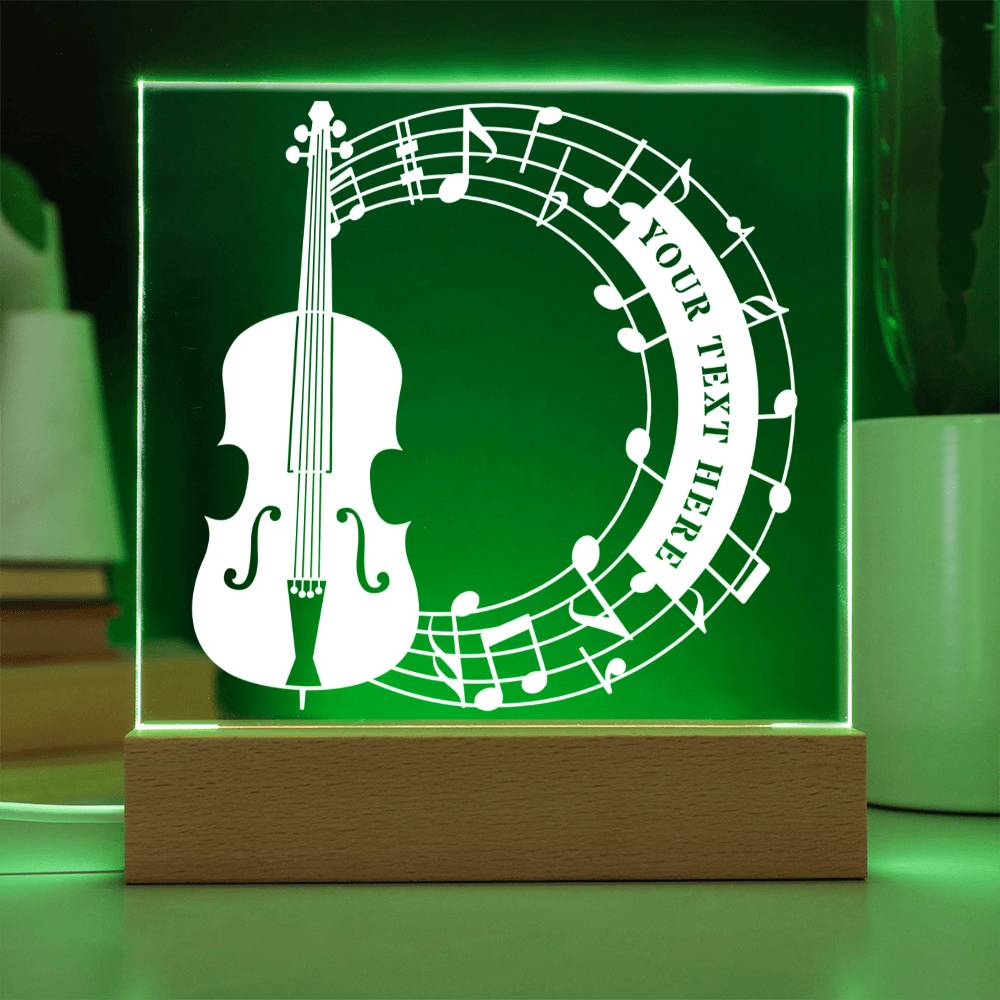 Personalized Cello And Notes Name LED Acrylic Sign In Green With Custom Text