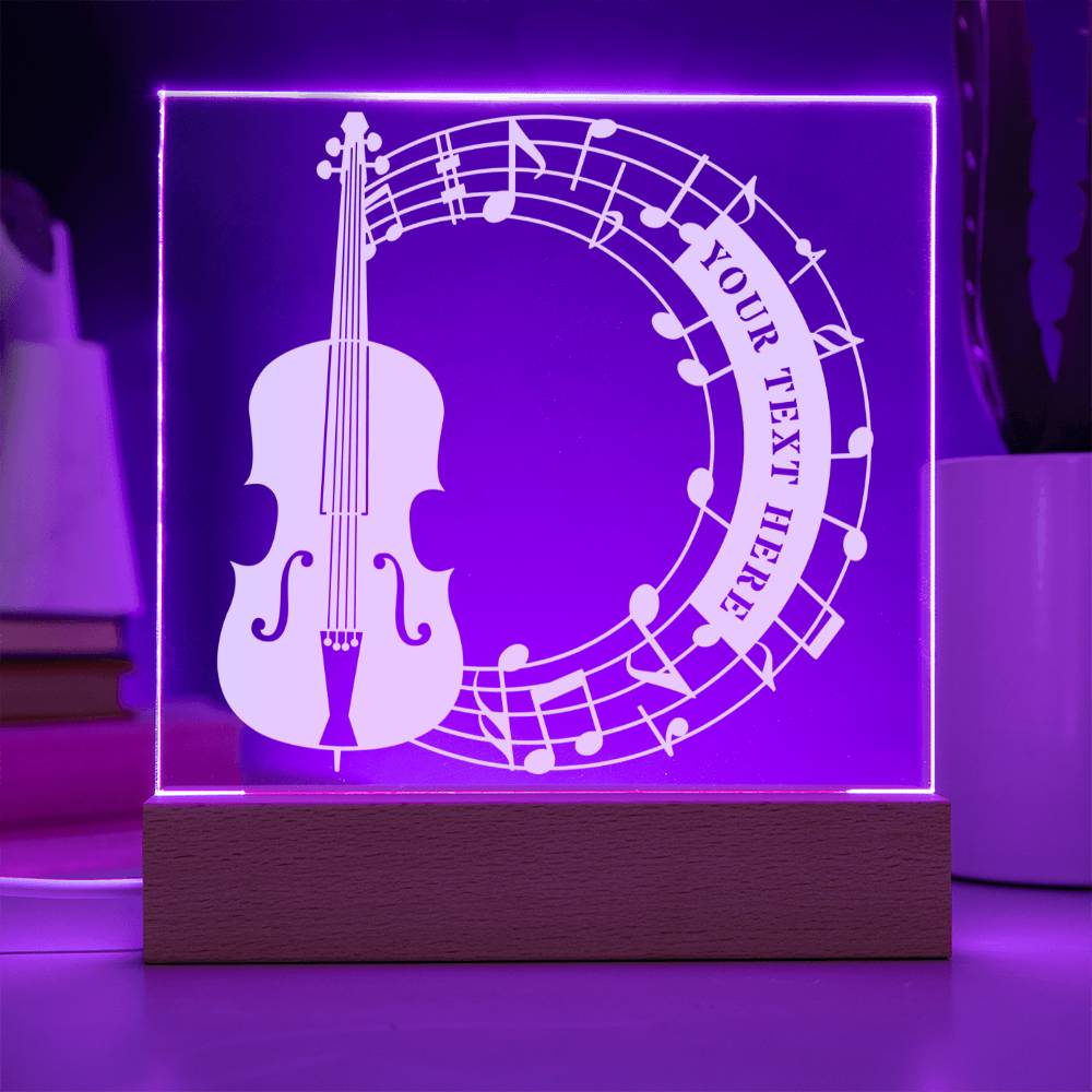 Personalized Cello And Notes Name LED Acrylic Sign In Purple With Custom Text