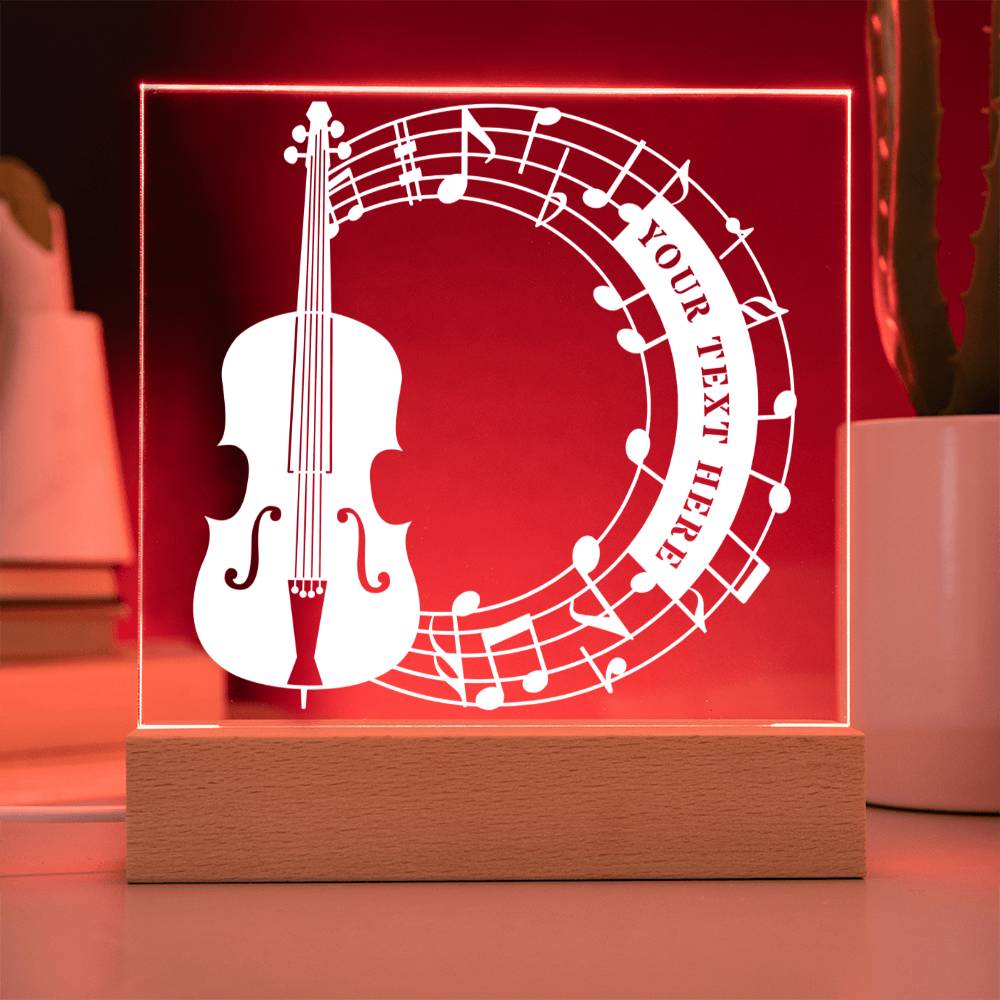 Personalized Cello And Notes Name LED Acrylic Sign In Red With Custom Text