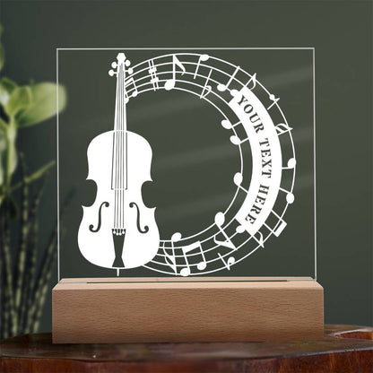 Personalized Cello And Notes Name LED Acrylic Sign In White With Custom Text