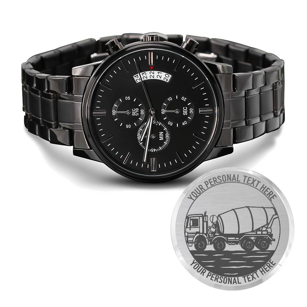 Personalized Cement Truck Driver Metal Wristwatch With Custom Text And LED Gift Box 2