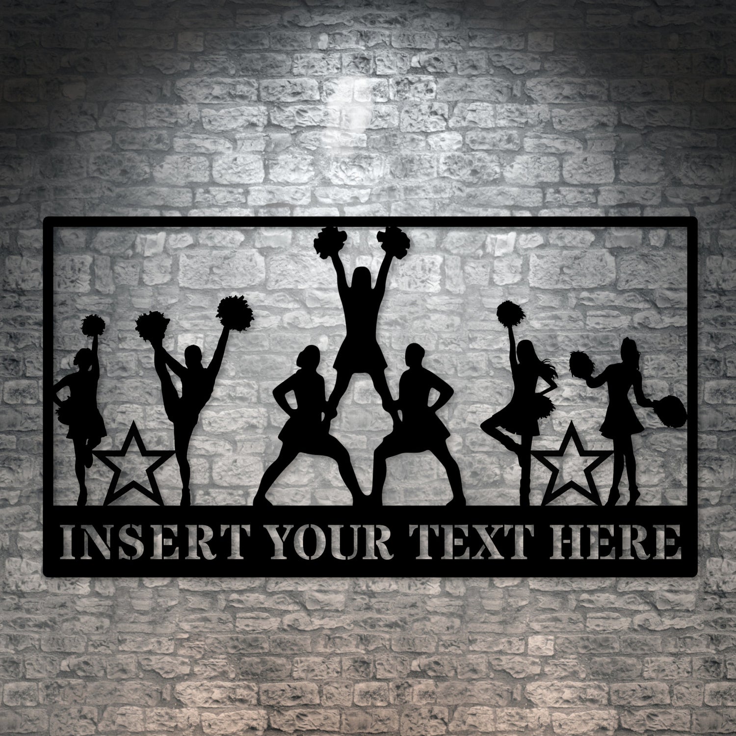 Personalized Cheerleader Team Name Metal Sign Decor In Black With Custom Text