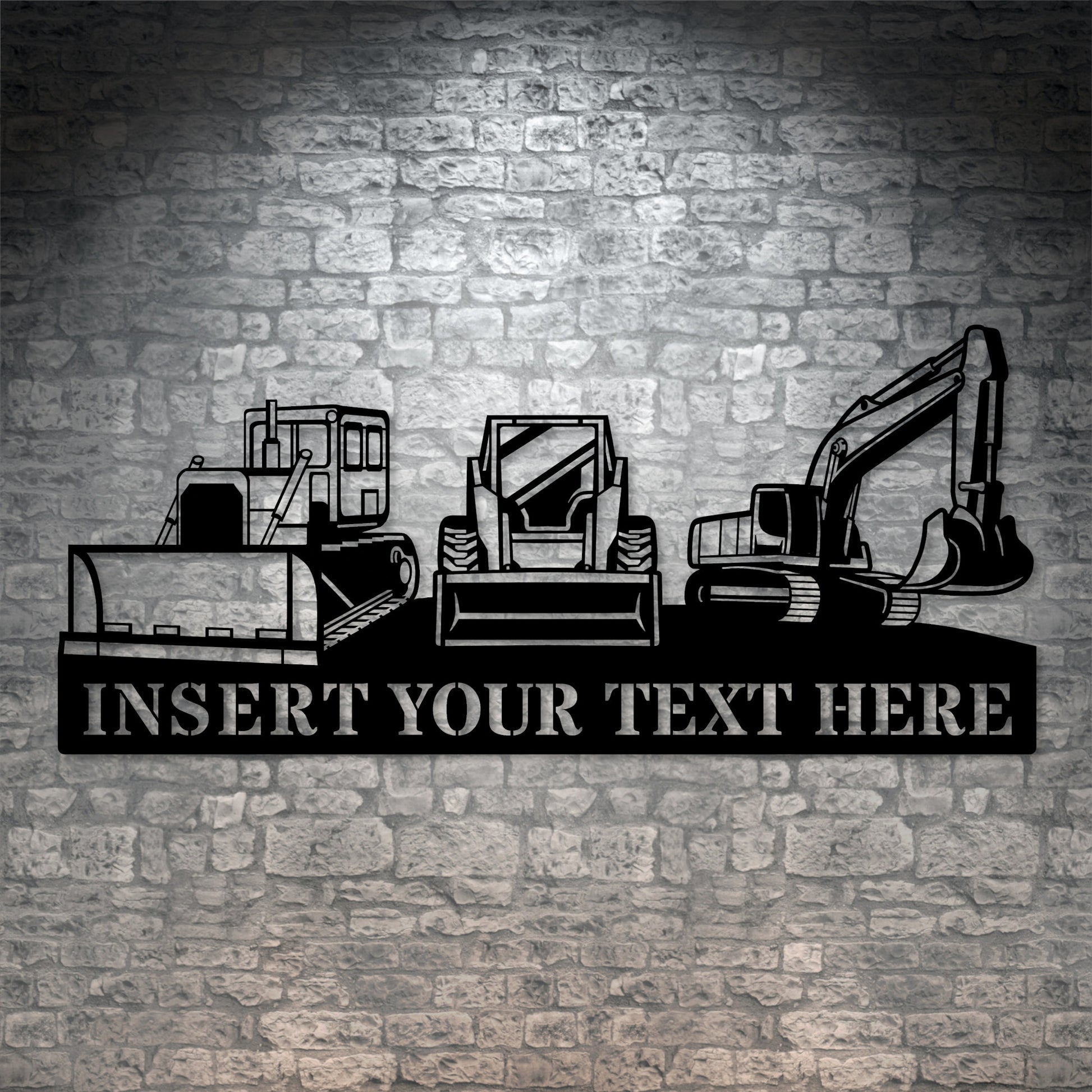 Personalized Construction Machinery Metal Sign Decor In Black With Custom Text