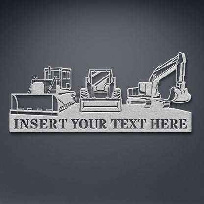 Personalized Construction Machinery Metal Sign Decor In Silver With Custom Text