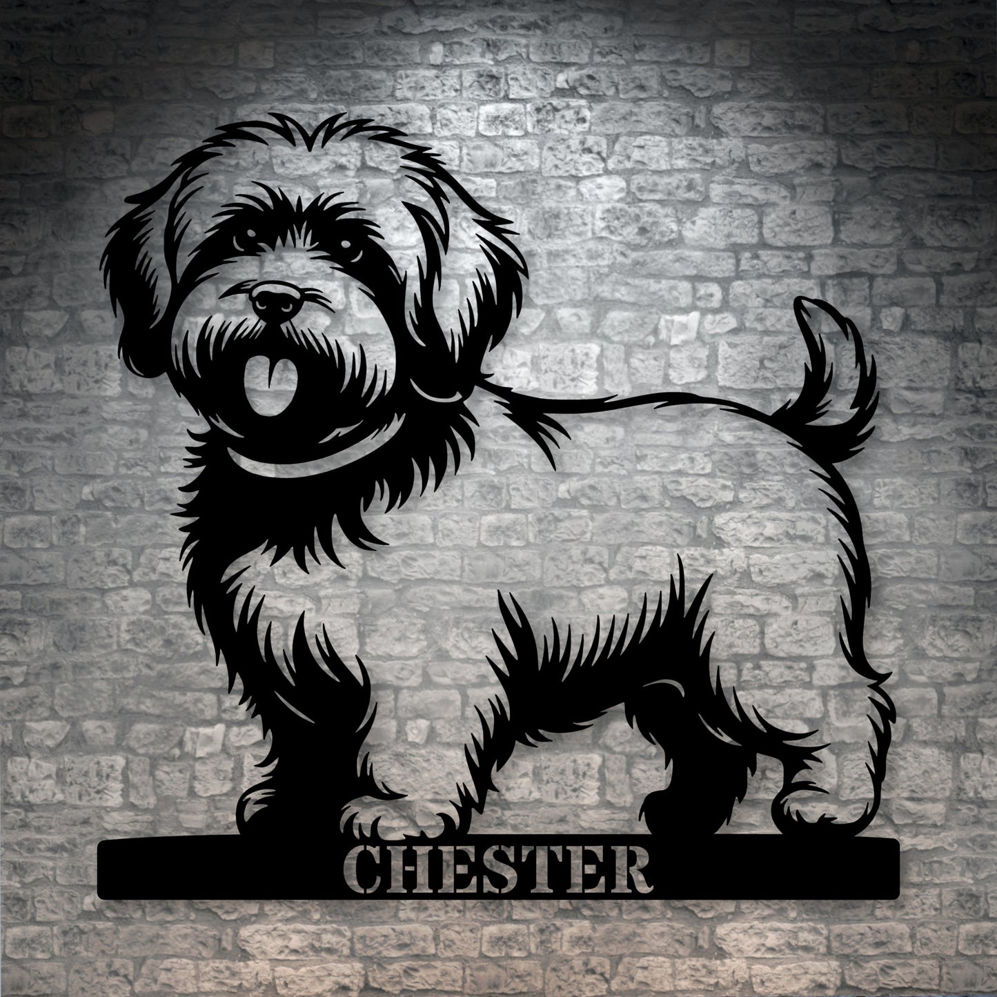 Personalized Coton De Tulear Guard Metal Sign In Black. Custom steel sign wall decor for dog lovers