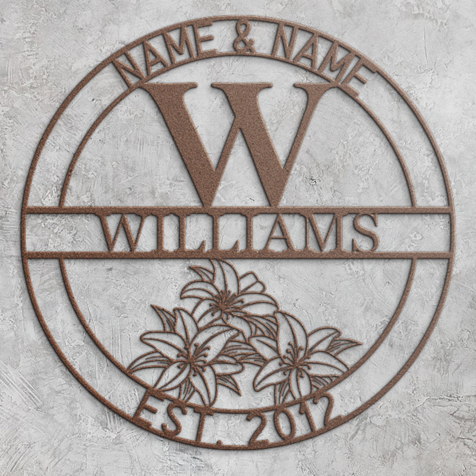 Personalized Couple And Last Name Metal Sign Decor In Copper With Custom Text