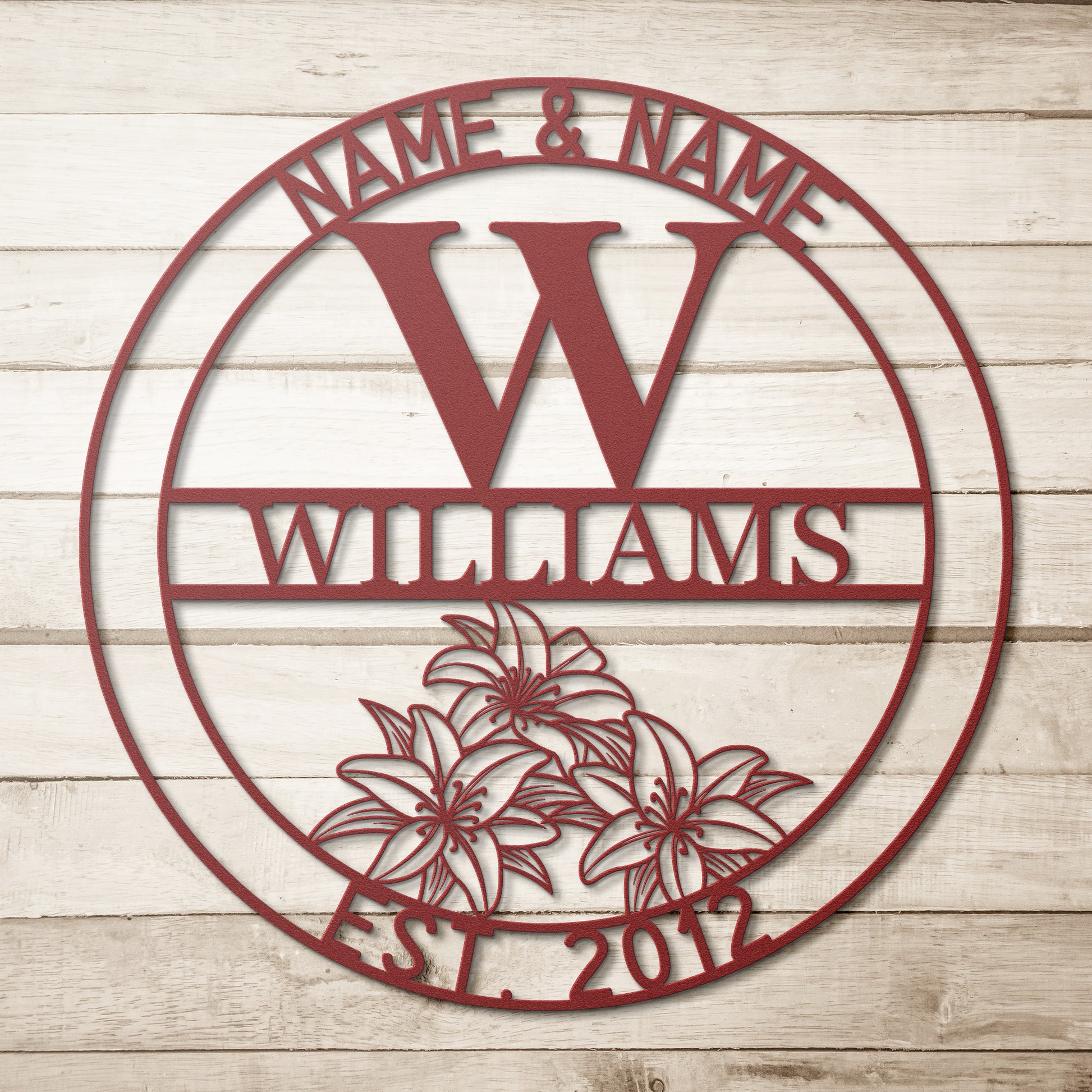 Personalized Couple And Last Name Metal Sign Decor In Red With Custom Text