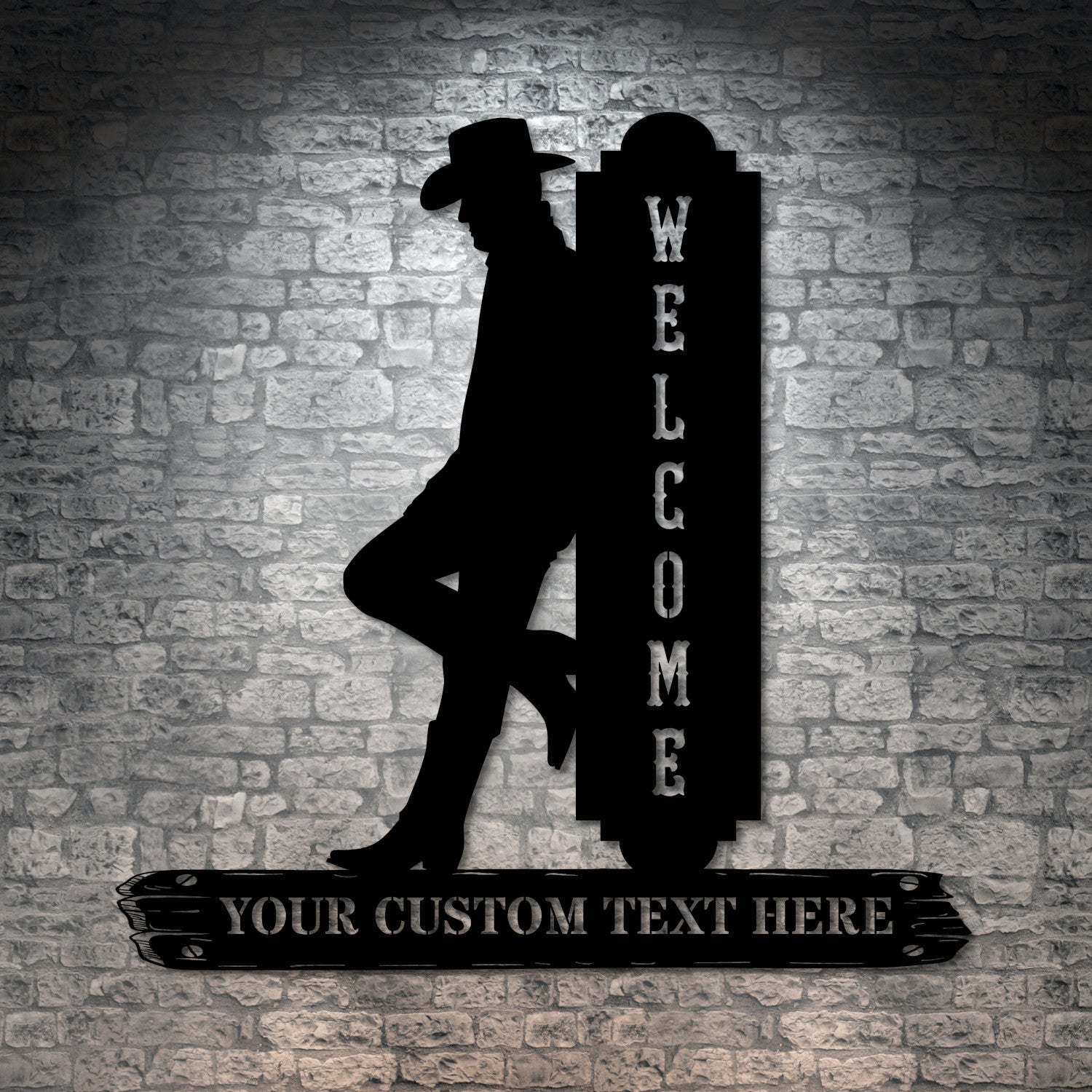 Personalized Cowboy House Welcome Metal Sign Decor In Black With Custom Text
