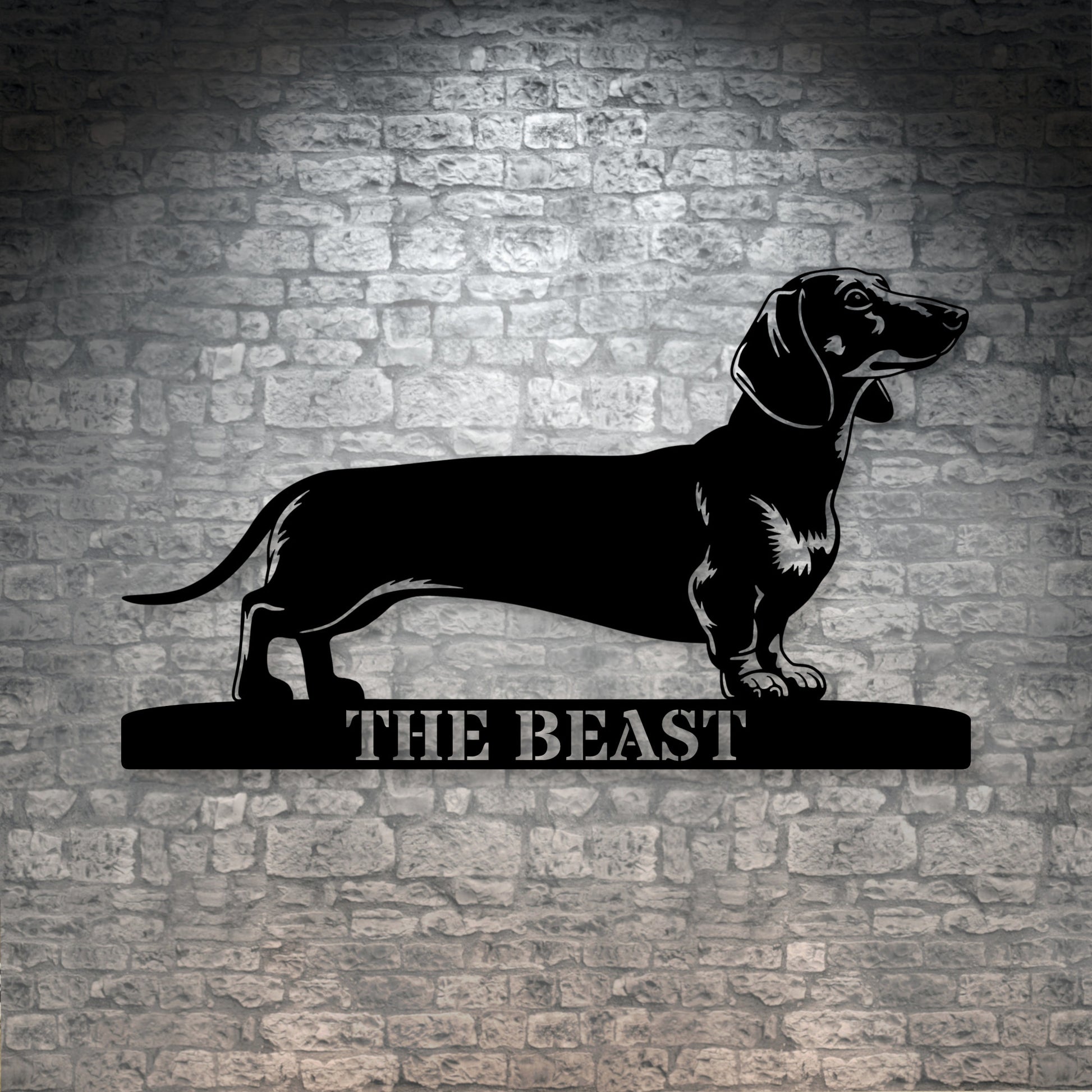 Personalized Dachshund Metal Sign In Black. Custom Dog Owner Wall Decor Gift