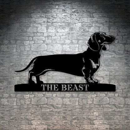 Personalized Dachshund Metal Sign In Black. Custom Dog Owner Wall Decor Gift
