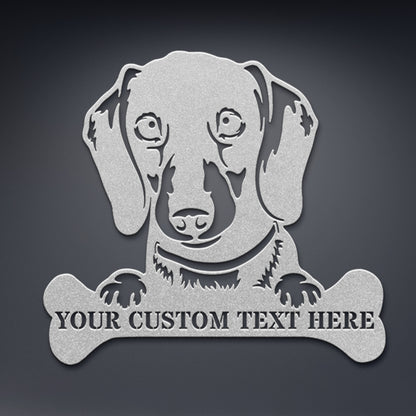 Personalized Dachshund Name Metal Sign In Silver. Custom Gift Idea For Dog Lover