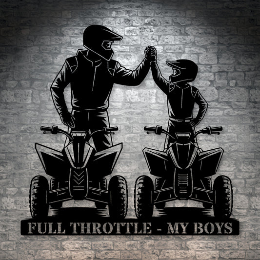 Personalized Dad And Son ATV Metal Sign In Black