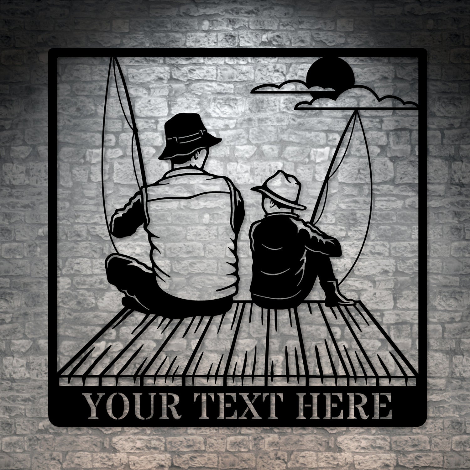 Personalized Dad & Son Fishing Metal Sign In Black With custom Text