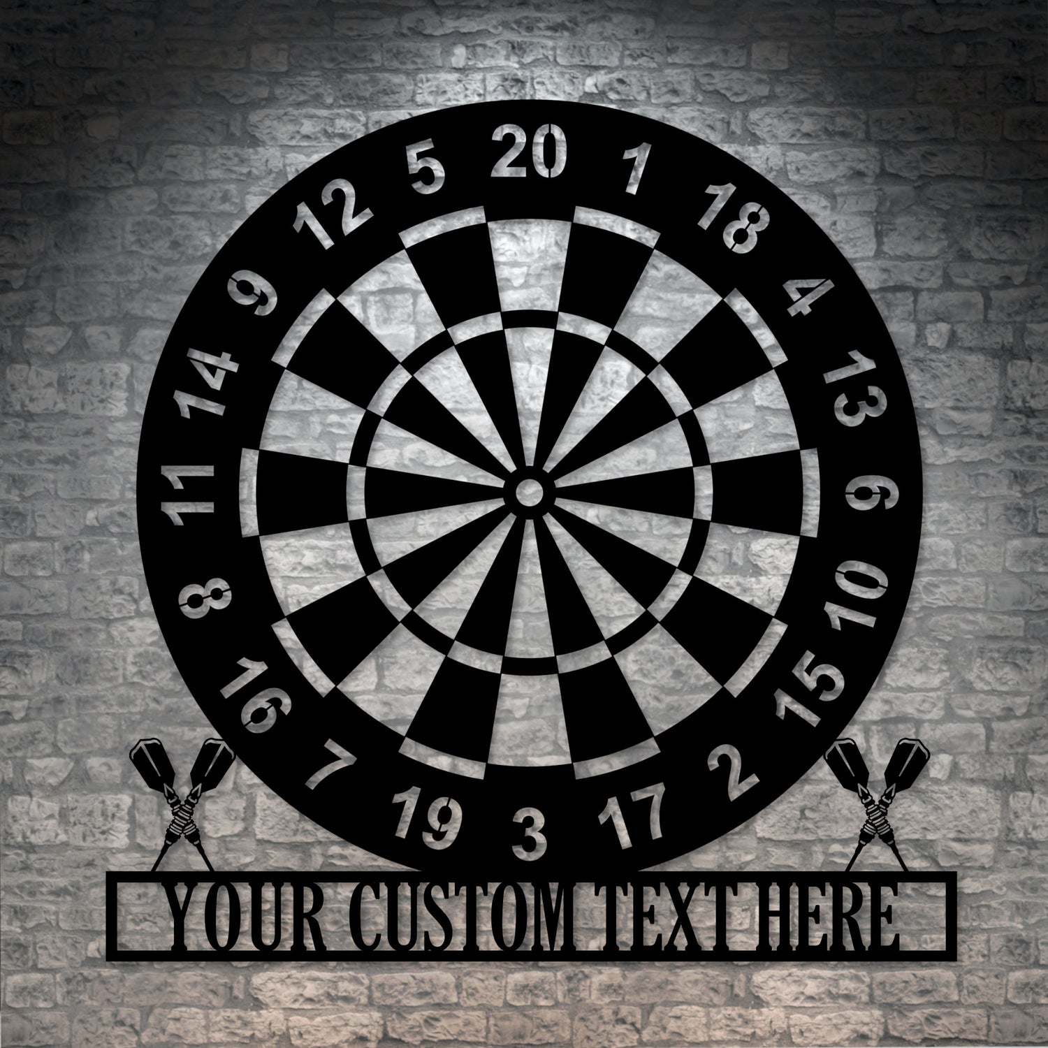 Personalized Dart Board Name Plate Metal Sign Decor In Black With Custom Text
