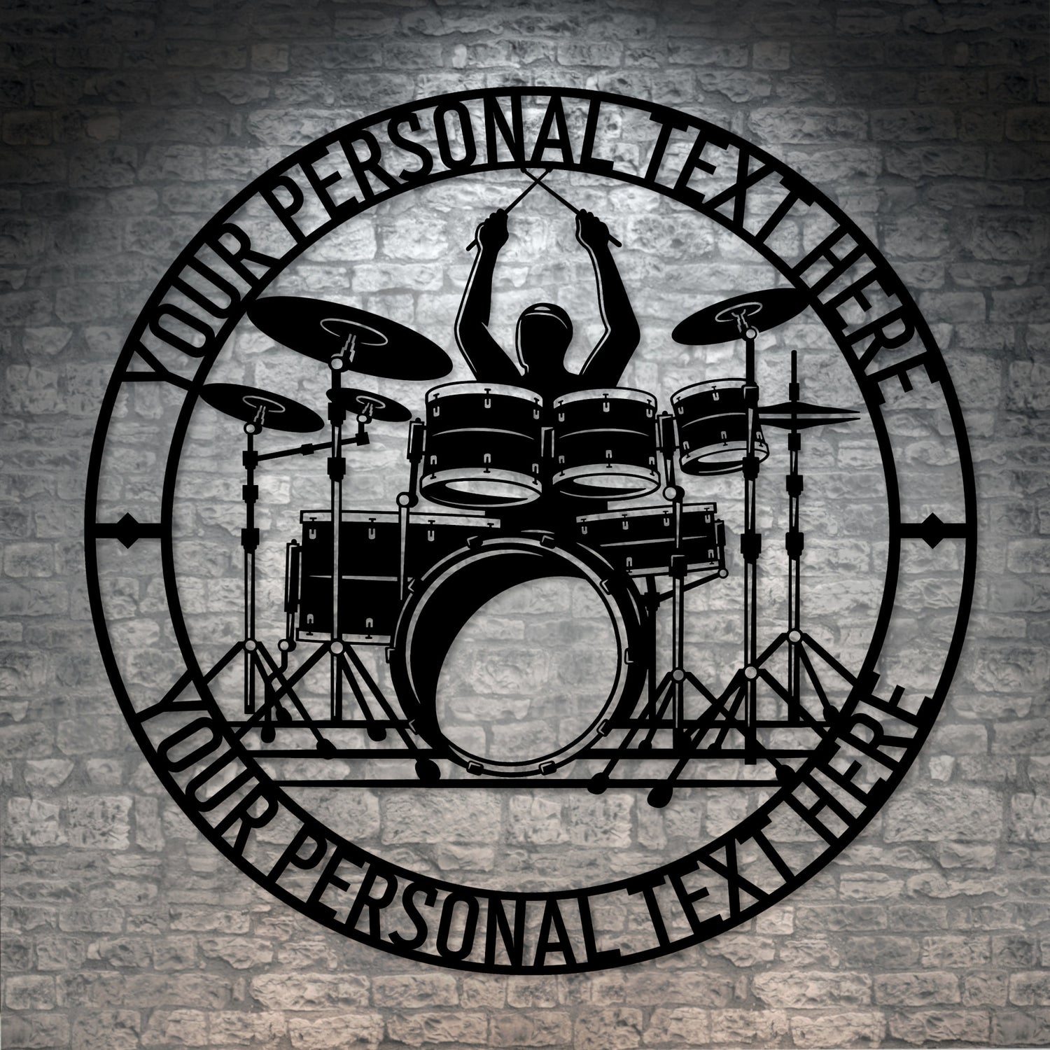 Personalized Drum Player Name Metal Sign Decor In Black With Custom Text