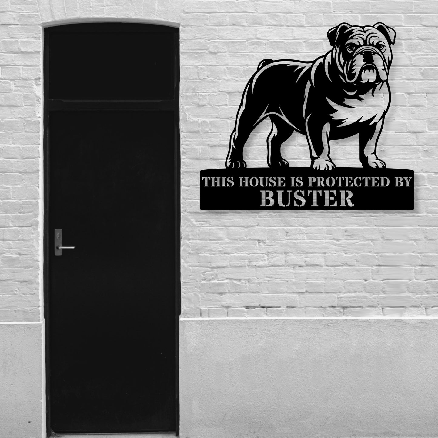 Personalized English Bulldog Guard Metal Sign In Black. Custom steel sign wall decor for dog lovers.....
