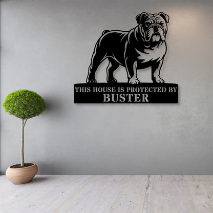 Personalized English Bulldog Guard Metal Sign In Black. Custom steel sign wall decor for dog lovers....