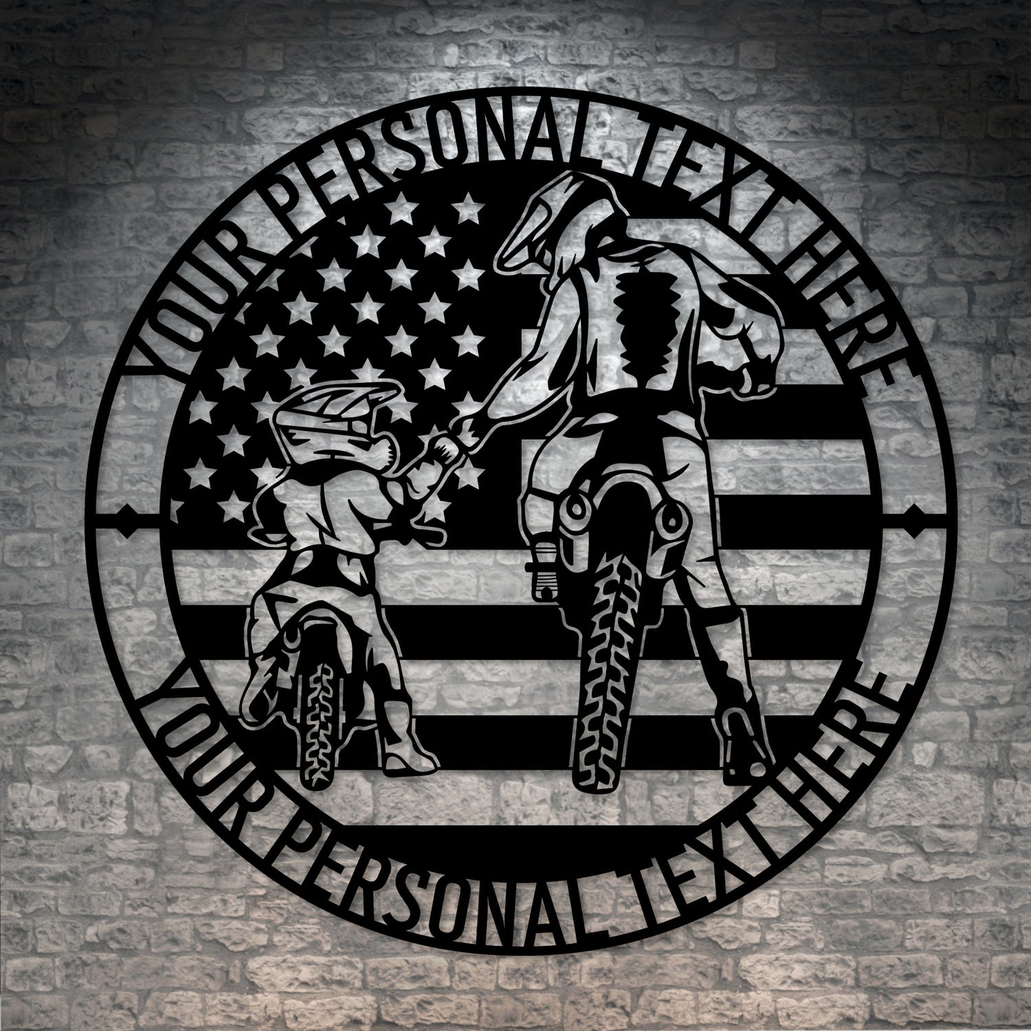 Personalized Father And Son Motocross Metal Sign Decor In Black With Custom Text