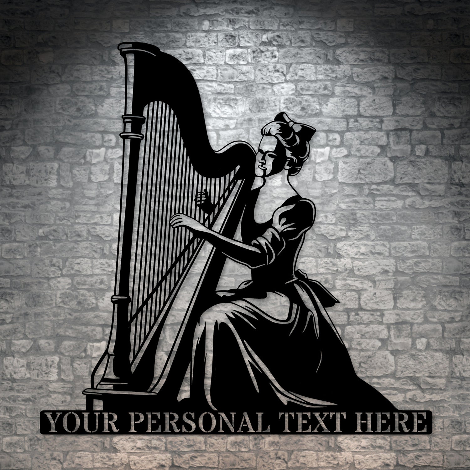 Personalized Female Harpist Metal Sign Decor In Black With Custom Text