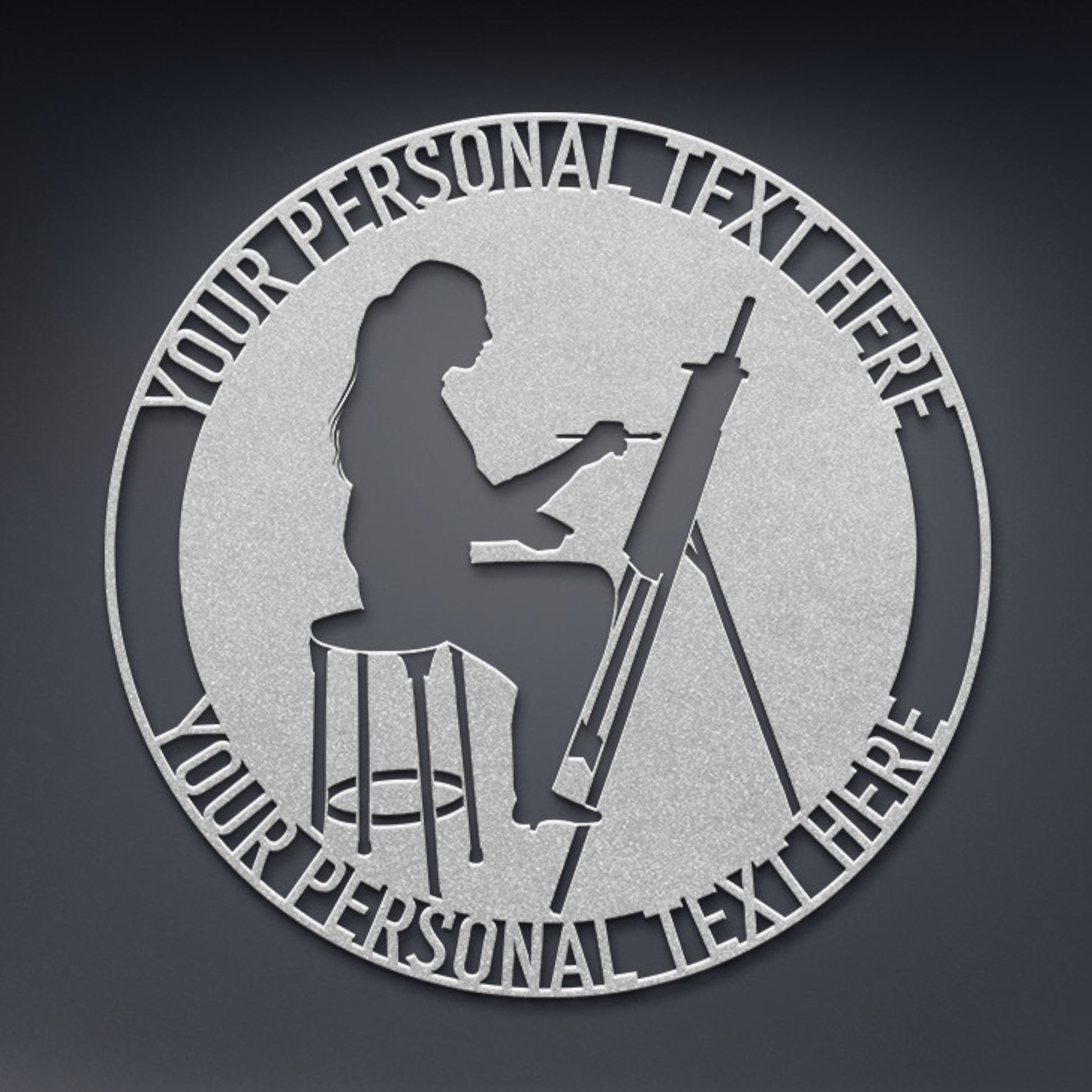 Personalized Female Painter Artist Metal Sign Decor In Silver With Custom Text