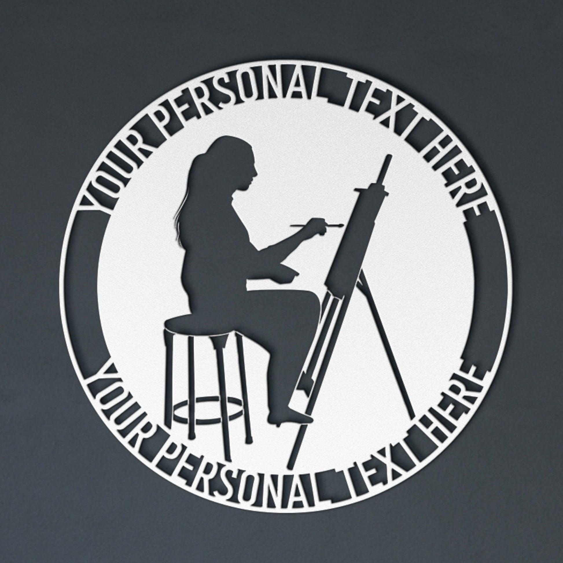 Personalized Female Painter Artist Metal Sign Decor In White With Custom Text