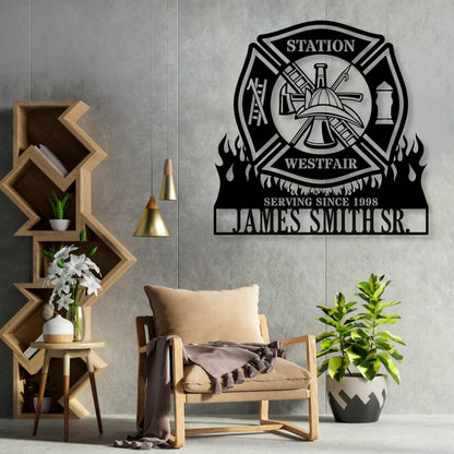 Personalized Fire Department Metal Sign In Black. Custom Maltese Cross Wall Decor....