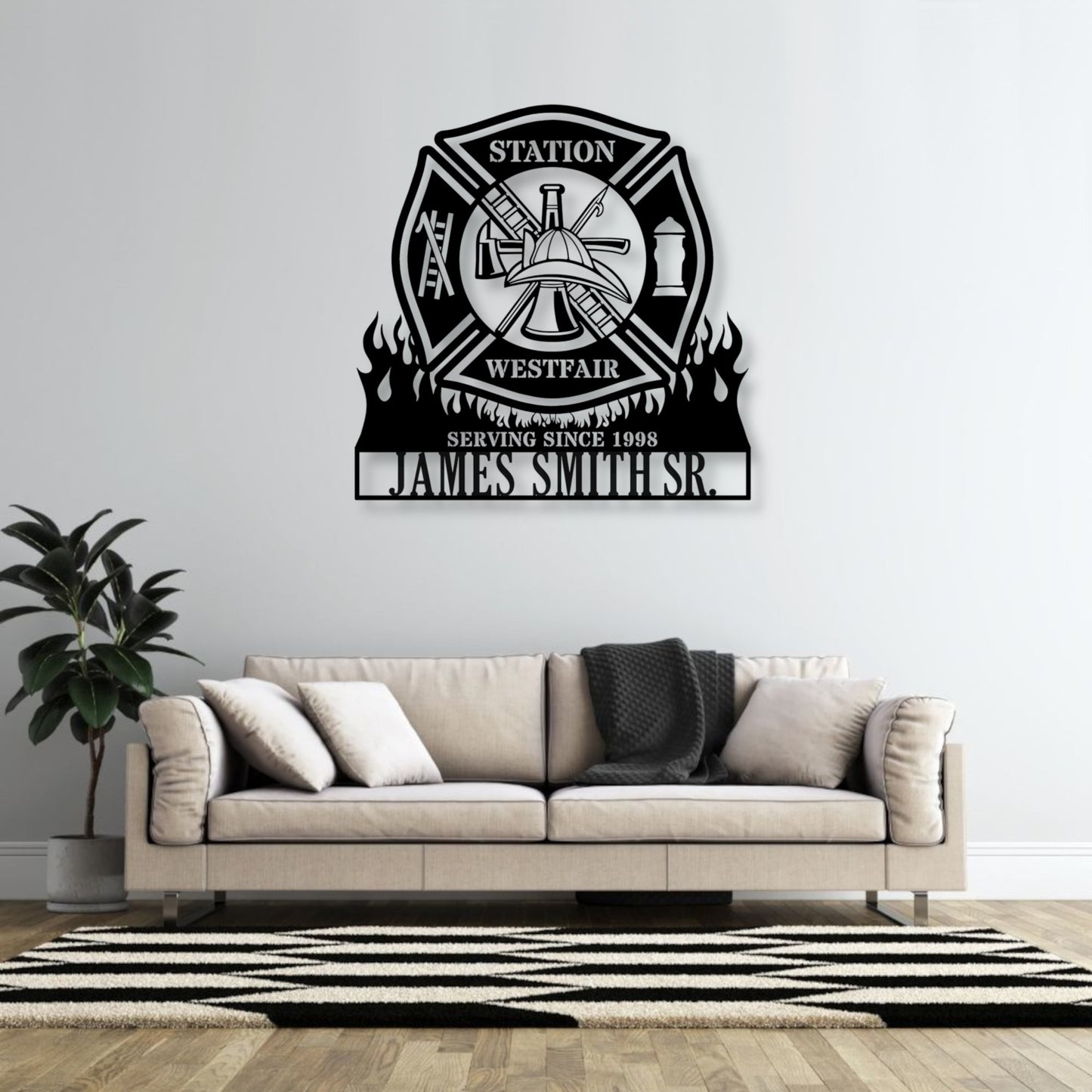 Personalized Fire Department Metal Sign In Black. Custom Maltese Cross Wall Decor...