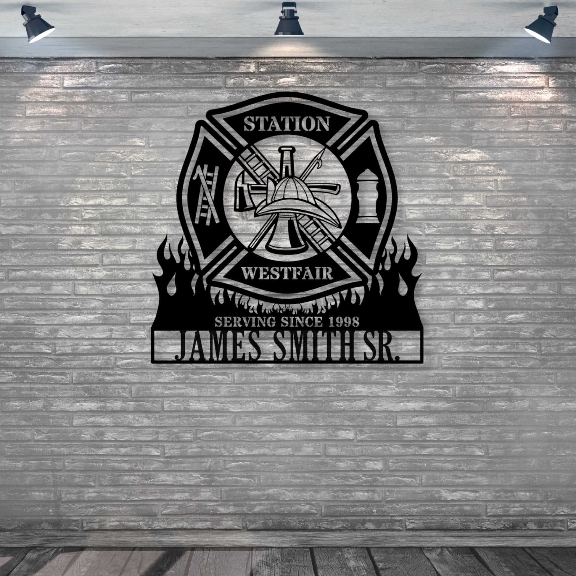 Personalized Fire Department Metal Sign In Black. Custom Maltese Cross Wall Decor..