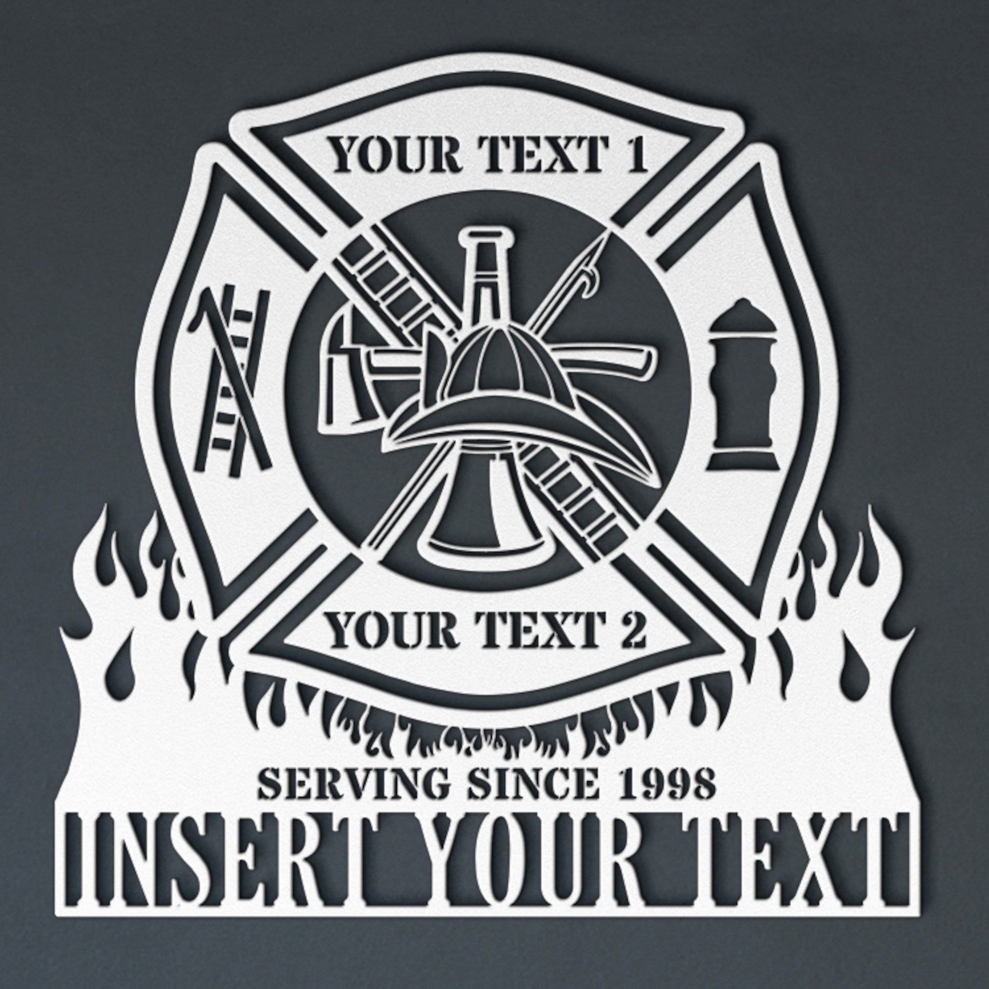 Personalized Fire Department Metal Sign In White. Custom Maltese Cross Wall Decor.