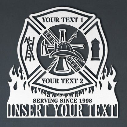 Personalized Fire Department Metal Sign In White. Custom Maltese Cross Wall Decor.