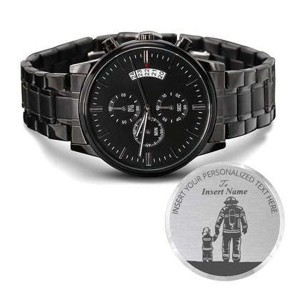 Personalized Firefighter Dad Laser-Engraved Metal Watch Gift. Custom Mens Wristwatch With Custom Text And LED Gift Box 2