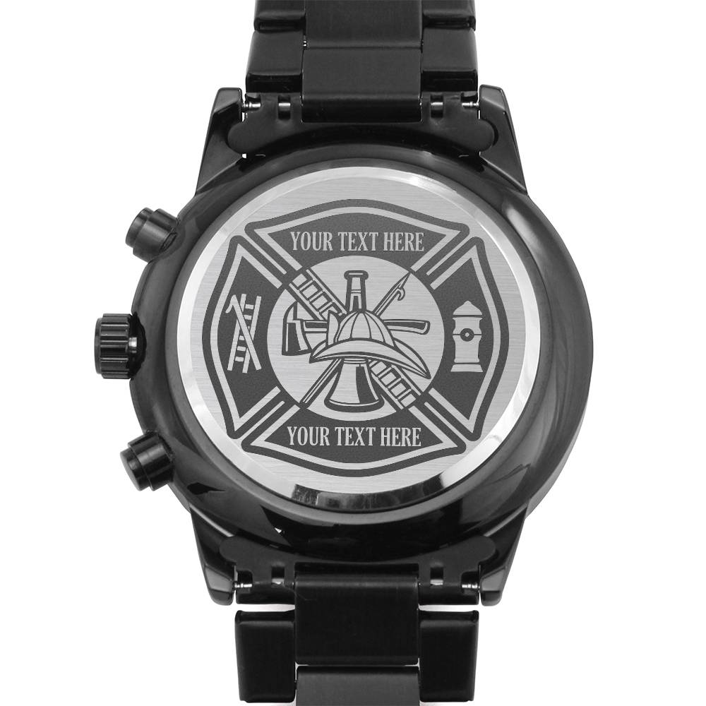 Personalized Firefighter Department Maltese Cross Metal Watch With Custom Text And Gift Box
