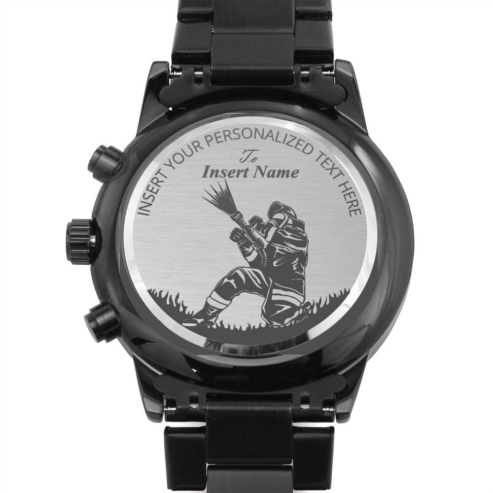 Personalized Firefighter Laser-Engraved Metal Watch With Custom Text And LED Gift Box