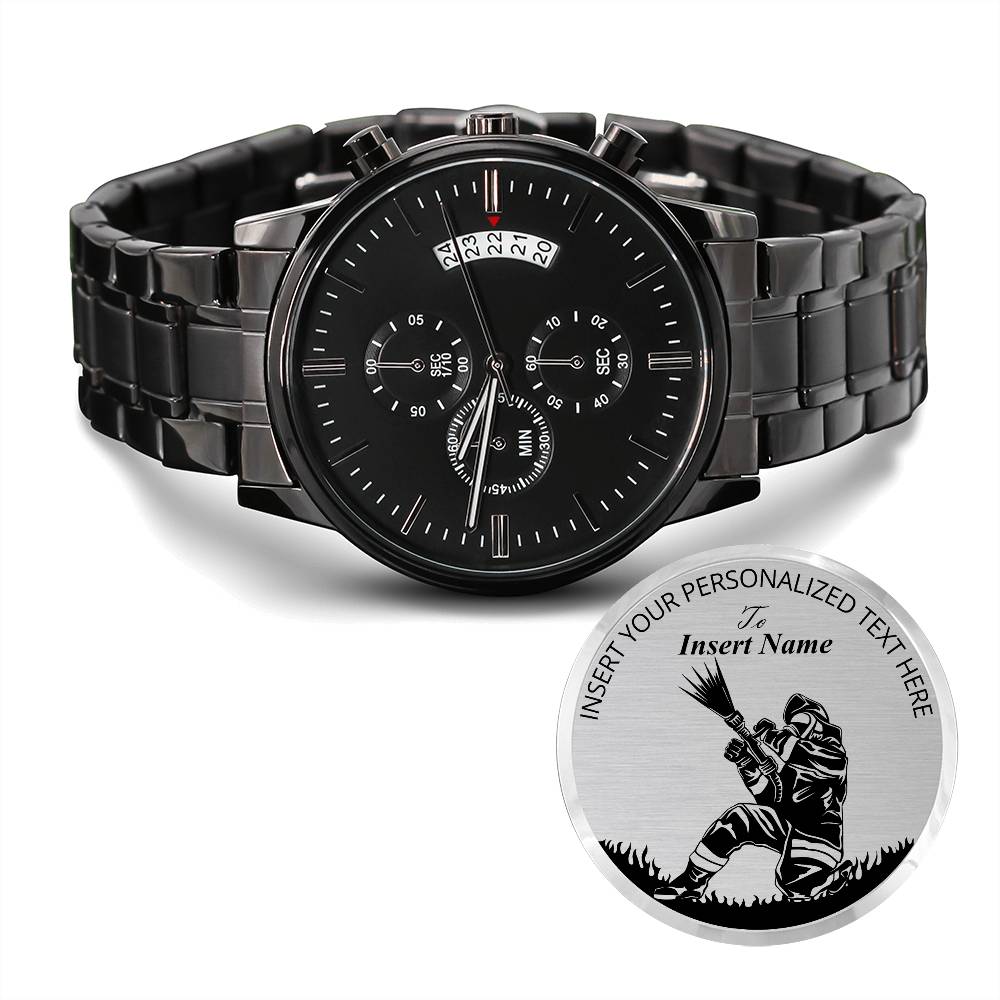 Personalized Firefighter Laser-Engraved Metal Watch With Custom Text And LED Gift Box 1