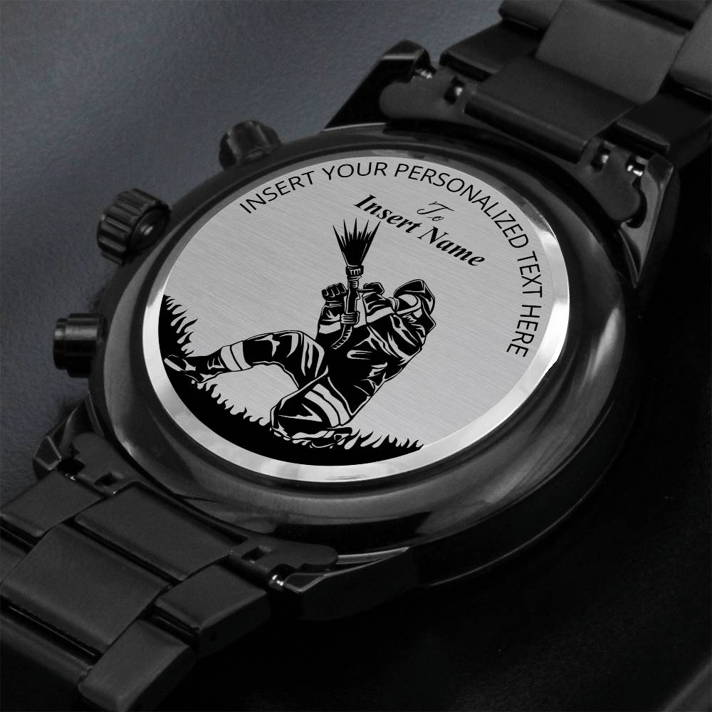 Personalized Firefighter Laser-Engraved Metal Watch With Custom Text And LED Gift Box 2