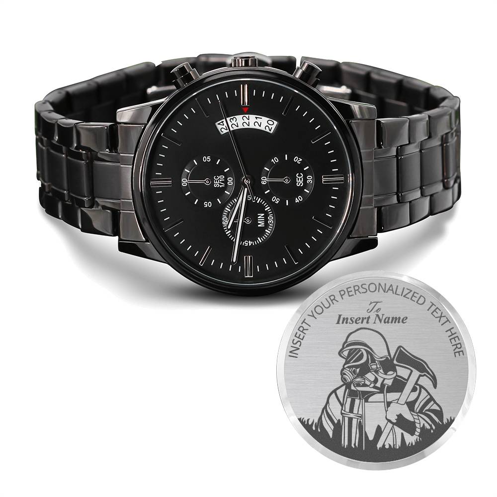Personalized Firemaan And Axe Laser-Engraved Metal Watch With Custom Text And Gift Box 2