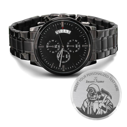 Personalized Firemaan And Axe Laser-Engraved Metal Watch With Custom Text And Gift Box 2