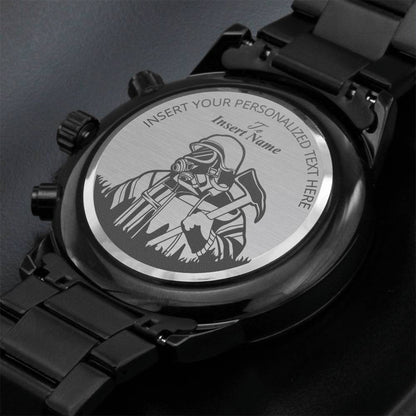 Personalized Firemaan And Axe Laser-Engraved Metal Watch With Custom Text And Gift Box 3