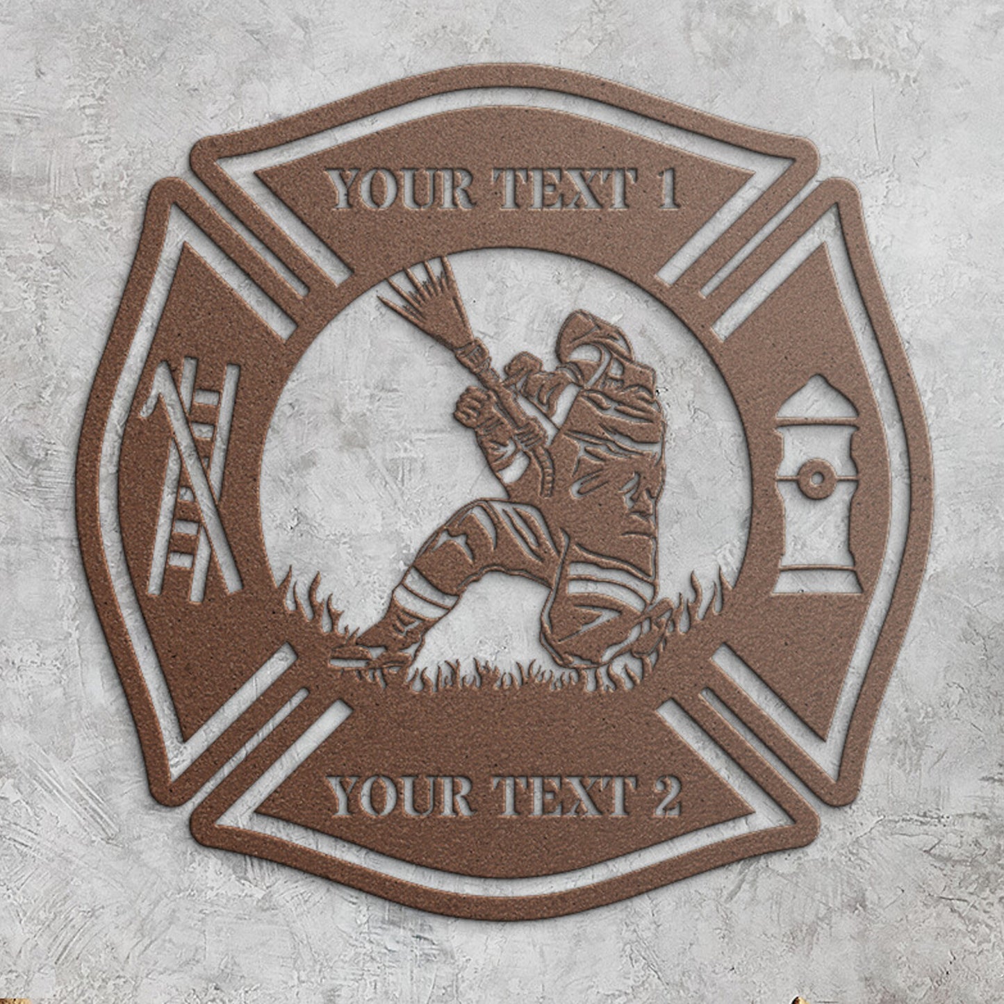 Personalized Fireman With Water Hose In Maltes Cross, Custom Firefighter Maltese Cross Wall Art Decor, Customize Fire Department Steel Sign