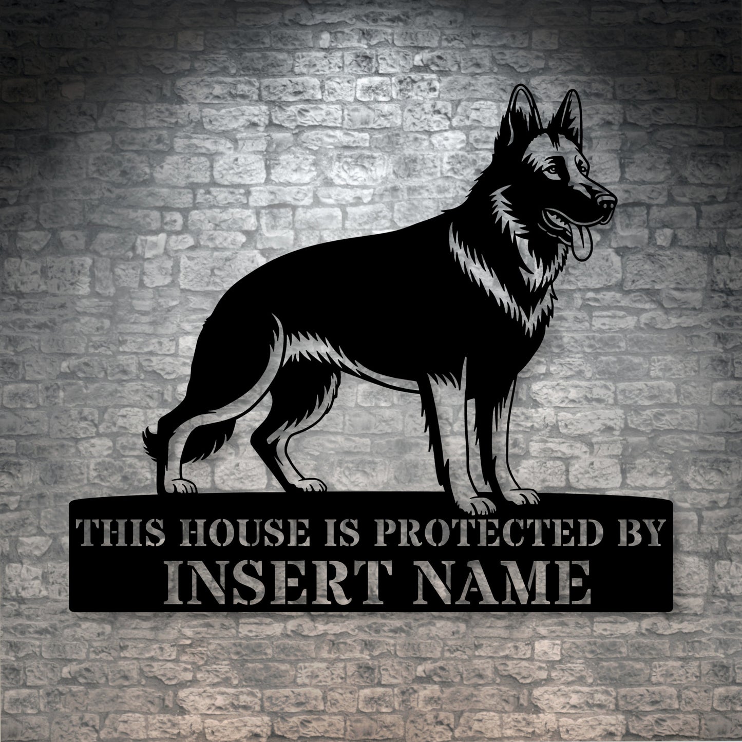 Personalized German Shepherd Dog Guard Black Metal Sign. Custom steel sign wall decor for dog lovers1