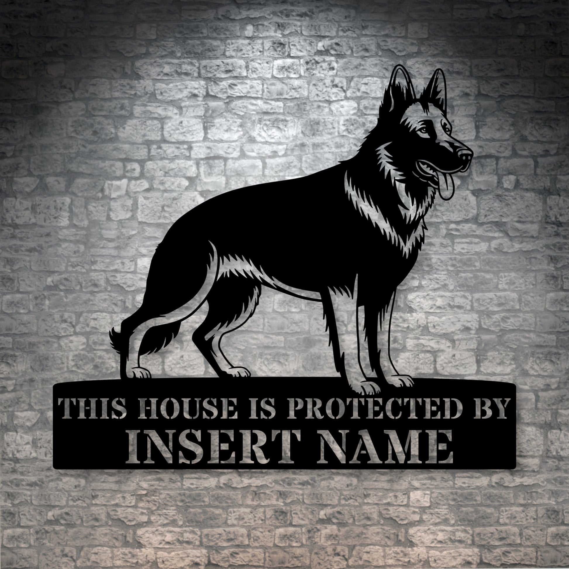 Personalized German Shepherd Dog Guard Black Metal Sign. Custom steel sign wall decor for dog lovers1